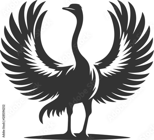 Ostrich stretching its wings backward animal silhouette vector