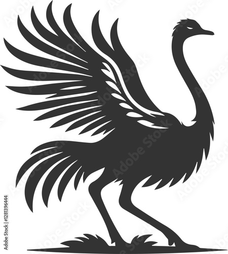Ostrich stretching its wings backward animal silhouette vector