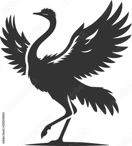 Ostrich stretching its wings backward animal silhouette vector