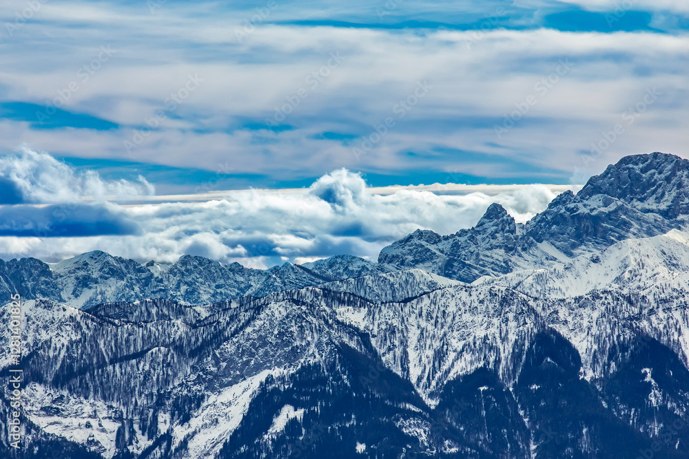 Snowy Mountain Peaks Under Blue Sky Snowy Mountain Peaks Under Blue Sky
