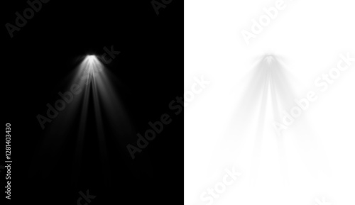 PNG Golden Spotlight Beam with Flare Effect on Transparent Background, Shining Ray of Light, Stage Illumination, Yellow Glow, Projector Lamp, Sunlight Reflection, Abstract Lighting Design