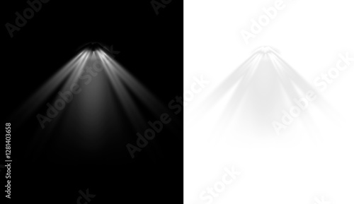 PNG Golden Spotlight Beam with Flare Effect on Transparent Background, Shining Ray of Light, Stage Illumination, Yellow Glow, Projector Lamp, Sunlight Reflection, Abstract Lighting Design
