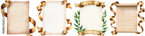 Vintage Scrolls with Decorative Ribbons and Laurel Leaves Background