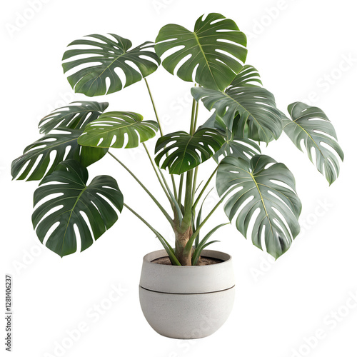 Highly detailed window leaf Monstera deliciosa isolated on transparent background png