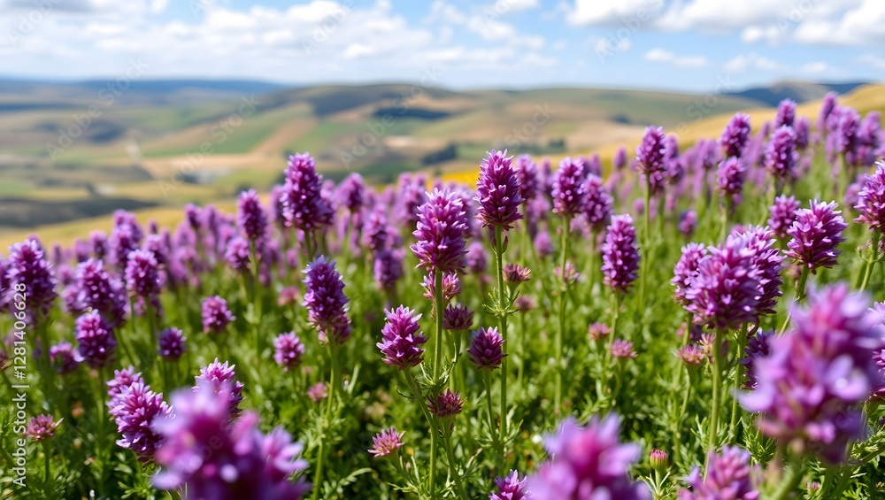 Obraz premium field of purple heather in full bloom
