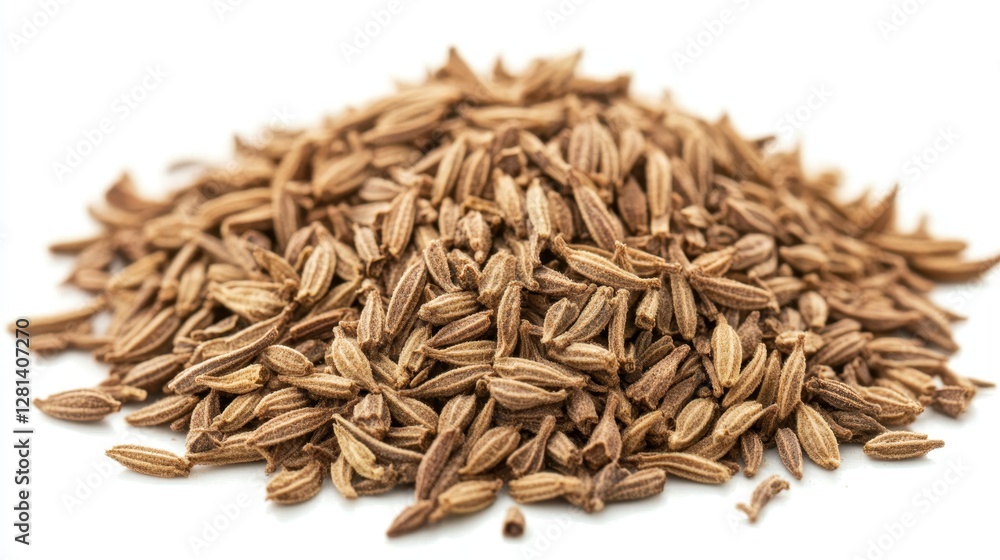 Piled Cumin Powder on a Pure White Surface Perfect for Culinary Delights Piled Cumin Powder on a Pure White Surface Perfect for Culinary Delights