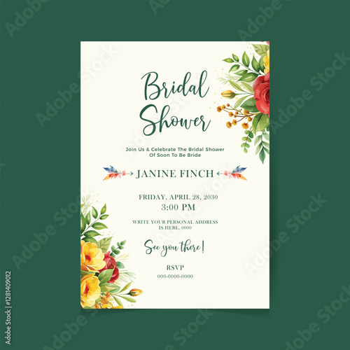 Cute bridal shower invitation with flowers painted with watercolor. Watercolor flowers. Hand lettering. Bridal shower.