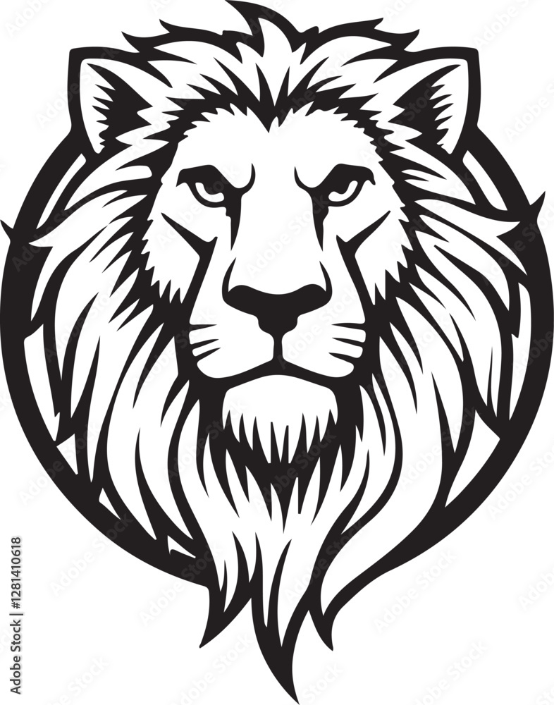 Obraz premium Lion head silhouette vector illustration, bold and majestic animal design.