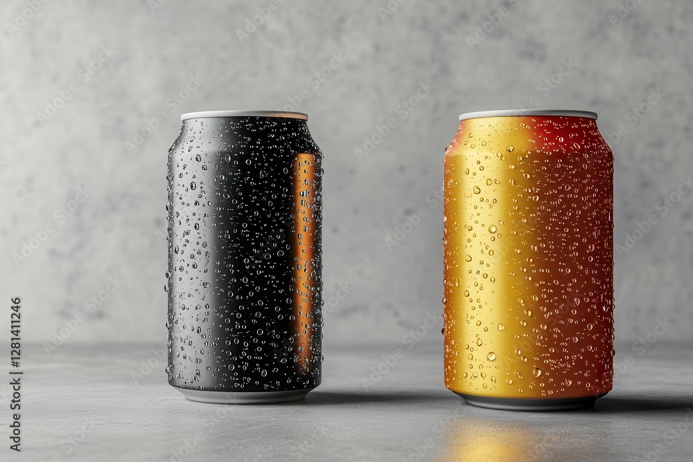 Soda Can Mockup: High-Resolution 350ml Energy Drink Template with Water Droplets on Light Grey Background Soda Can Mockup: High-Resolution 350ml Energy Drink Template with Water Droplets on Light Grey Background