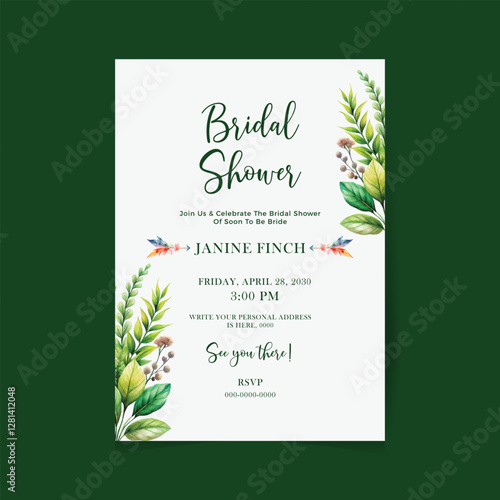 Cute bridal shower invitation with flowers painted with watercolor. Watercolor flowers. Hand lettering. Bridal shower.