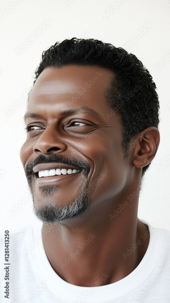 Portrait of middle aged black man with thoughtful expression set against clean backdrop Portrait of middle aged black man with thoughtful expression set against clean backdrop