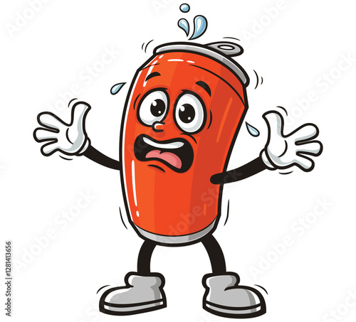 Soda Can character mascot cartoon is scared and panicking