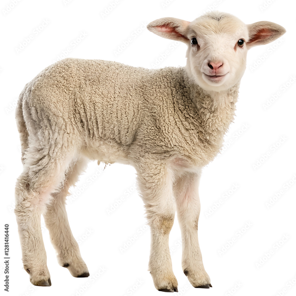 Fototapeta premium Young sheep lamb isolated on a transparent background