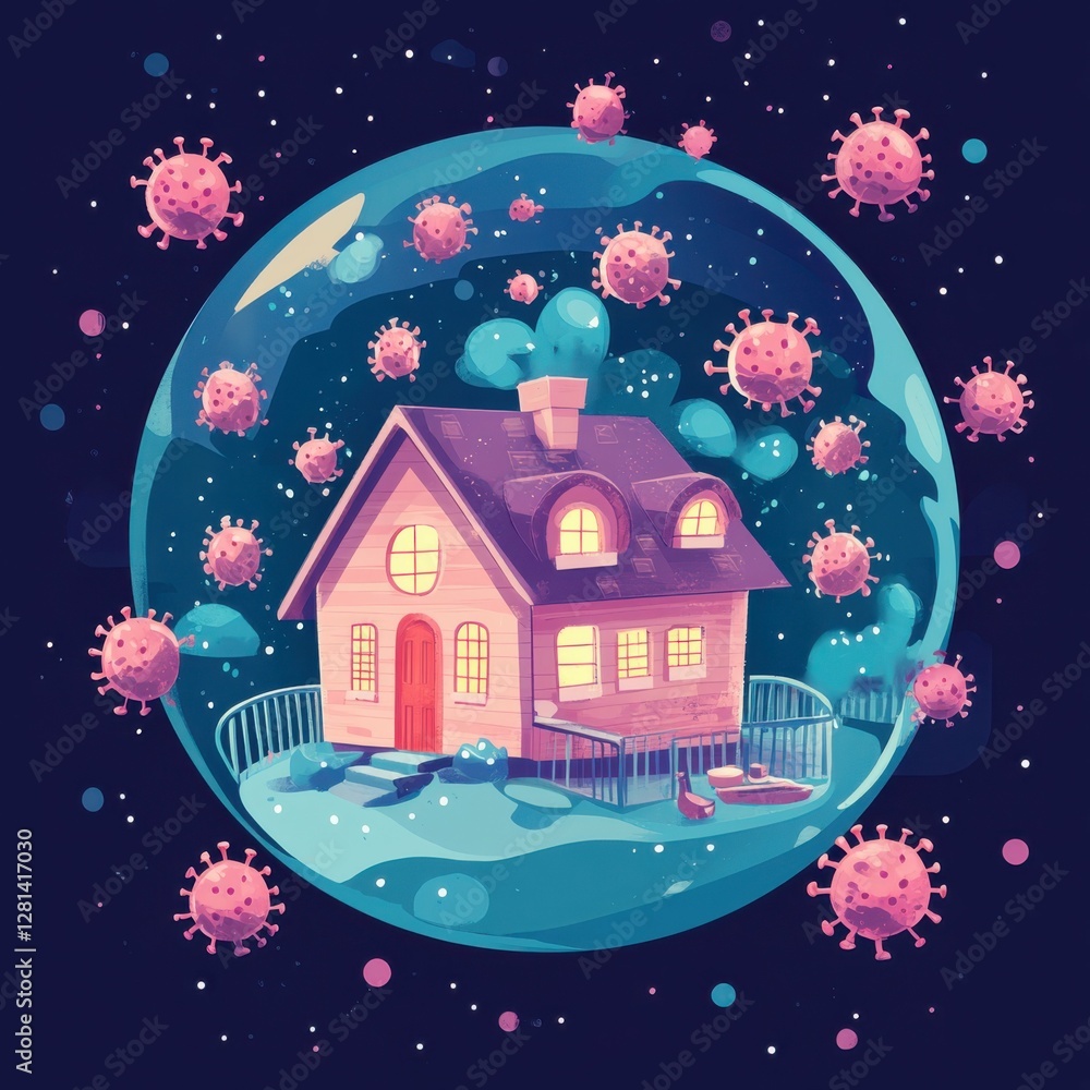 Fototapeta premium Stayhome. Cozy House with Epidemic Space. Sky View during Coronavirus Pandemic