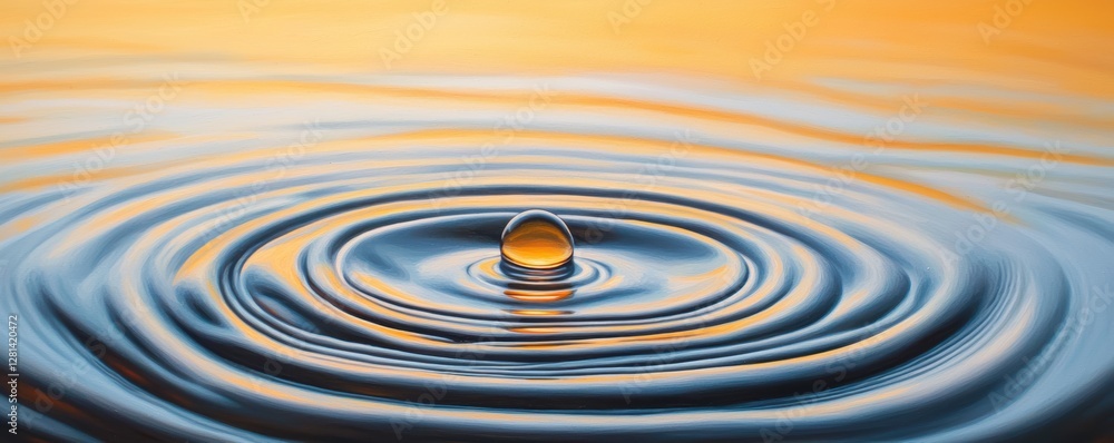 An artistic portrayal of water droplets suspended in motion, with a perfectly symmetrical splash creating tranquil ripples An artistic portrayal of water droplets suspended in motion, with a perfectly symmetrical splash creating tranquil ripples