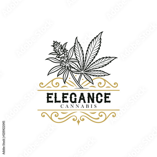 Vintage Cannabis Logo Template with Flourish Design