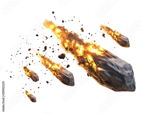 Exploding Meteor Shower with Fiery Fragments Illuminating the Cosmic Night Sky