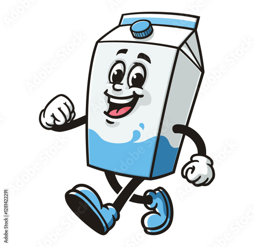 Milk Box character mascot cartoon is walking