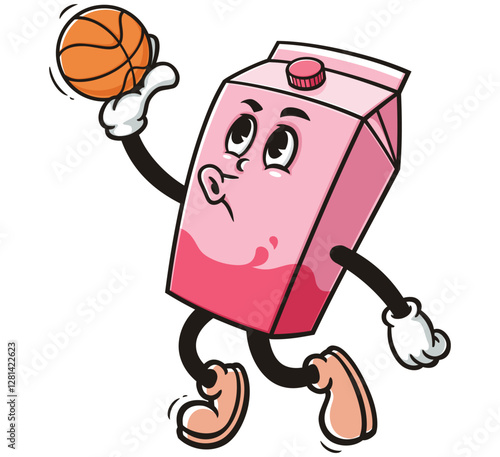 Milk Box character mascot cartoon playing slam dunk basketball