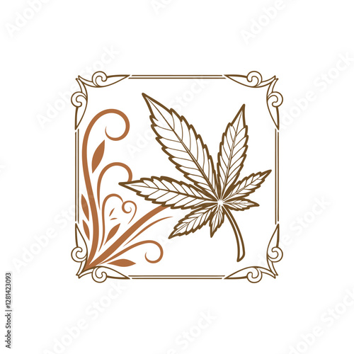 Elegant Cannabis Logo Template with Vintage Floral Ornaments