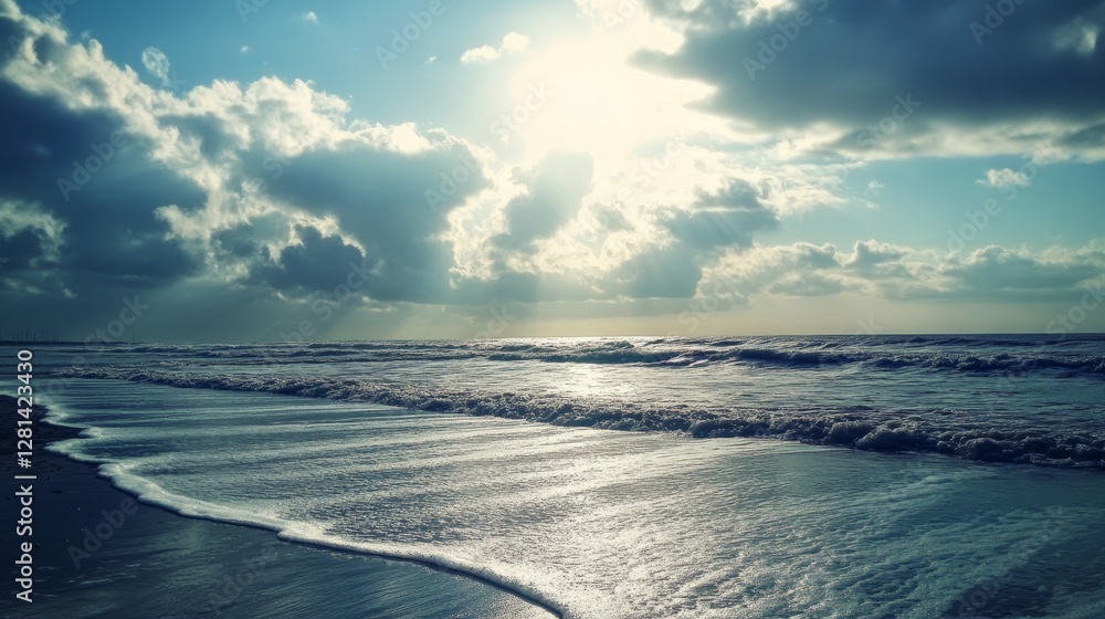 Vast Blue Ocean Under a Bright Sky With Fluffy Clouds Reflecting the Sunlight During a Serene Day at Sea Vast Blue Ocean Under a Bright Sky With Fluffy Clouds Reflecting the Sunlight During a Serene Day at Sea