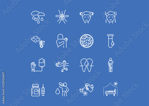 Set of icons for Dengue Fever. Editable stroke. Vector illustration	
