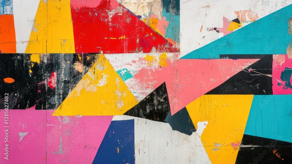Naklejka premium Abstract Geometric Urban Art: Vibrant Colors and Layered Textures