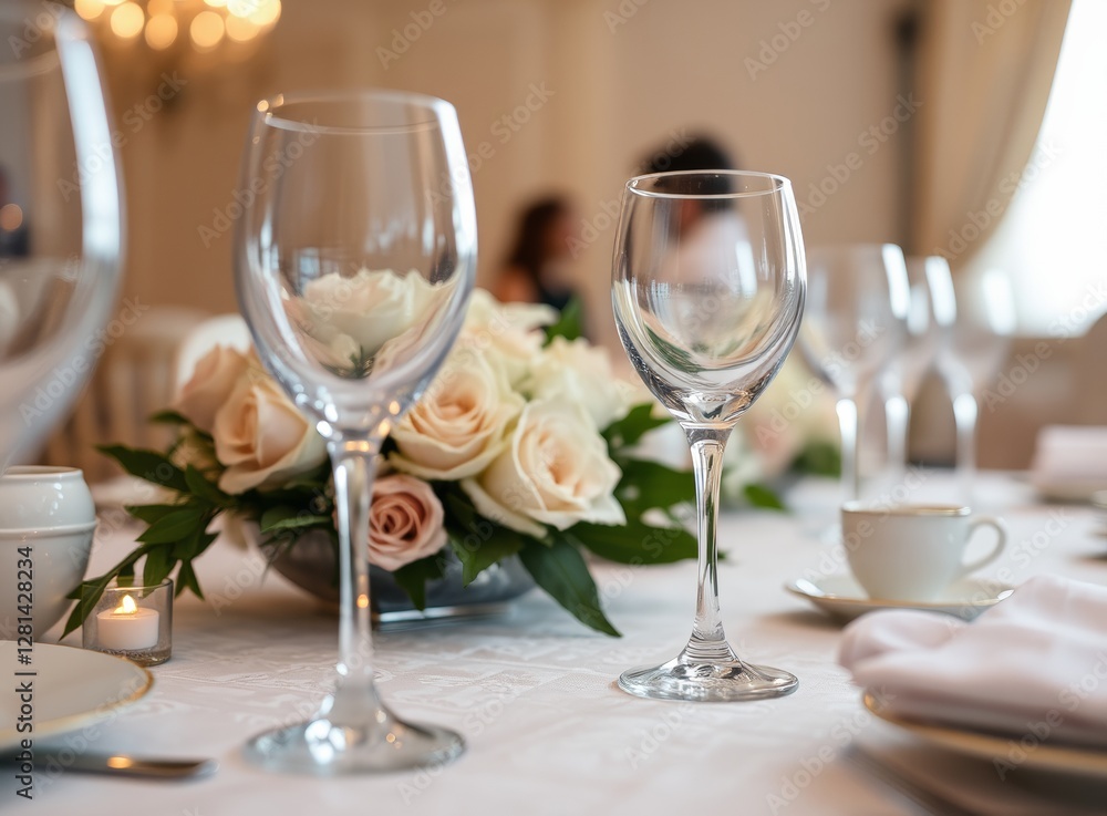 Elegant Wedding Table Setting with Wine Bottle and Floral Display for Party Venues Elegant Wedding Table Setting with Wine Bottle and Floral Display for Party Venues