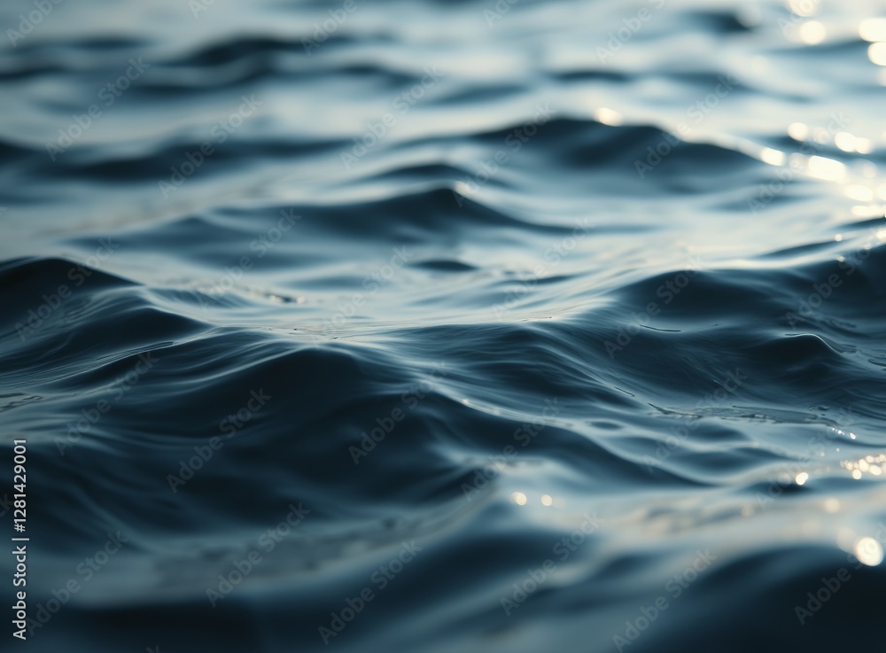 Naklejka premium Serene Ocean Surface with Gentle Waves. Sunlight Glitters on Calm Sea Water