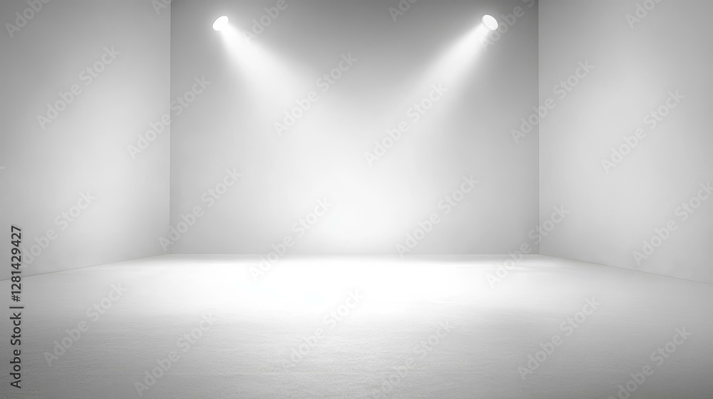 Empty White Studio Space with Spotlights Empty White Studio Space with Spotlights