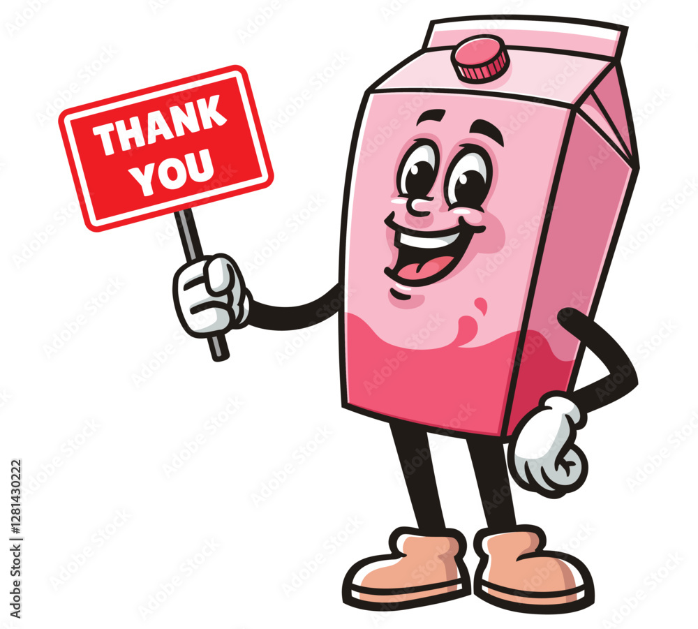 Milk Box character mascot cartoon holding a thank you sign Milk Box character mascot cartoon holding a thank you sign