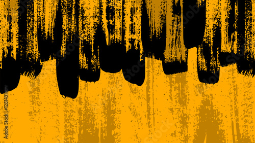 Yellow grunge background painted with dirty black paint from above.