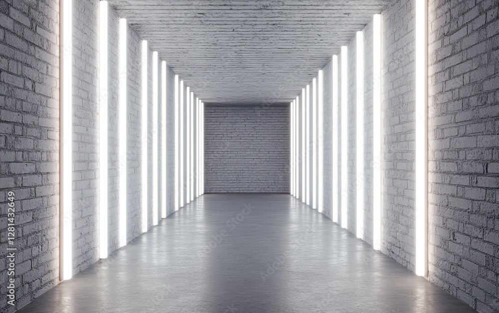 Obraz premium A modern corridor with illuminated walls and a sleek concrete floor, creating an atmospheric, minimalist aesthetic.