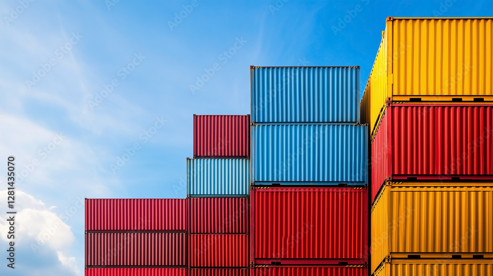 Fototapeta premium A stack of red, blue, and yellow containers