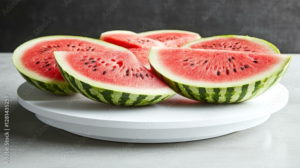 Fresh Watermelon Slices on a Rotating Tray Fresh Watermelon Slices on a Rotating Tray