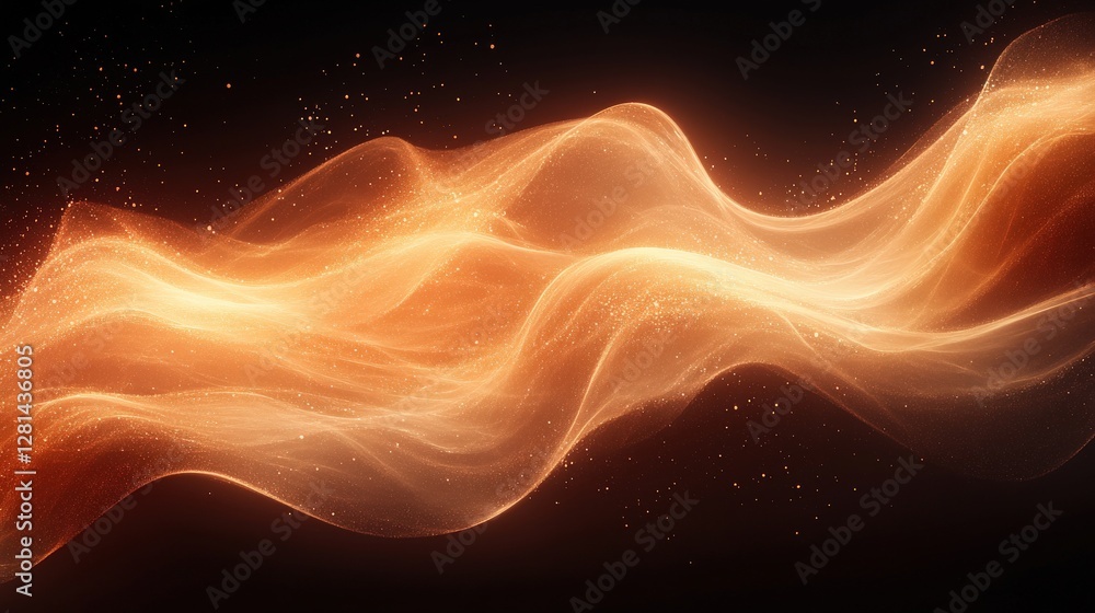 Fototapeta premium Abstract flowing waves of orange light create a mesmerizing background with glowing particles
