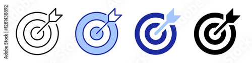 Target and Goal abstract Vector icons Set. Darts icon thin line illustration in Four Different Style.