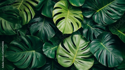 Elegant tropical leaf wallpaper featuring luxurious monstera and banana leaves, intricate pattern design with lush greenery and rich textures