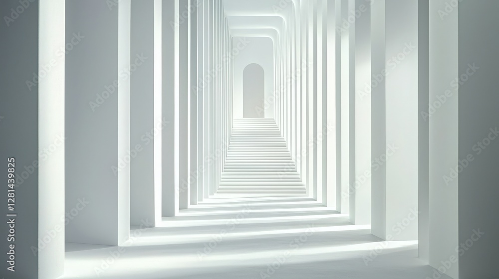 Obraz premium Modern White Architecture Corridor with Staircase