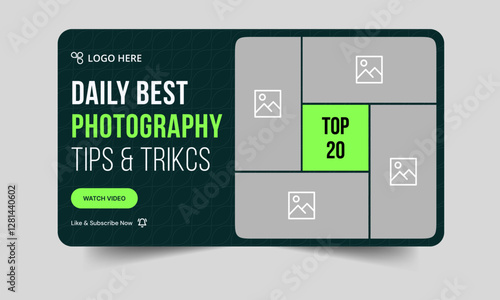 Best photography thumbnail banner design, daily photography tips and tricks video thumbnail banner design, fully editable vector eps 10 file format