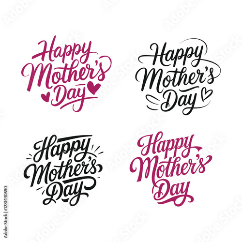 Happy Mothers Day lettering set. Handmade calligraphy vector illustration. Mother's day card with heart