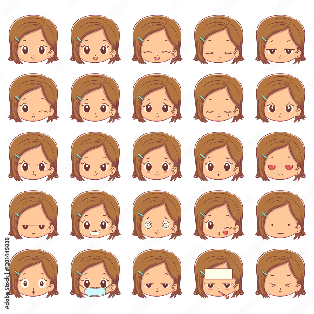 Child facial expressions, cute, girl, set collection Child facial expressions, cute, girl, set collection
