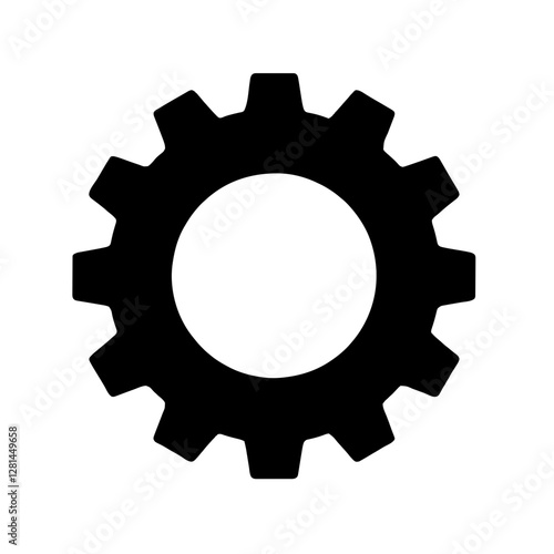 Minimalist black silhouette of a gear symbolizing mechanics and engineering