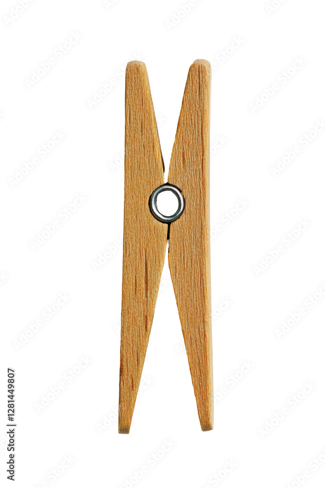 Isolated Straight-on View of a Wooden Clothespin Isolated Straight-on View of a Wooden Clothespin