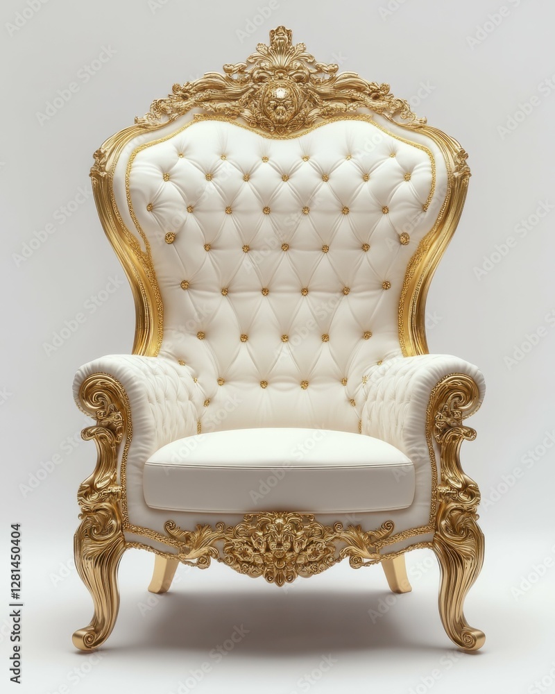 Throne Chair Isolated. Luxury King and Queen Royalty Gold Furniture Throne Chair Isolated. Luxury King and Queen Royalty Gold Furniture