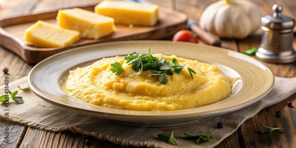 Polenta and cheese on a plate, creamy texture, warm golden light , polenta, warm, polenta, warm, background, plate Polenta and cheese on a plate, creamy texture, warm golden light , polenta, warm, polenta, warm, background, plate