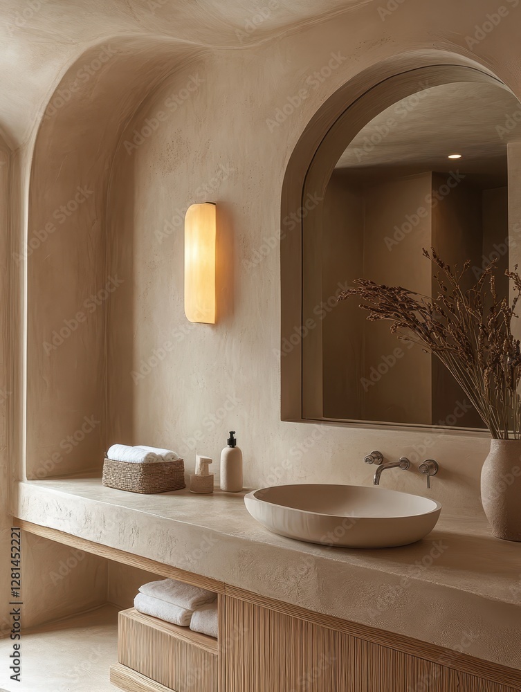 Elegant bathroom design with neutral tones and minimalist features Elegant bathroom design with neutral tones and minimalist features