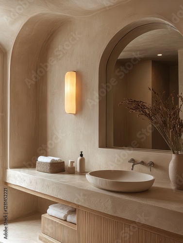 Elegant bathroom design with neutral tones and minimalist features