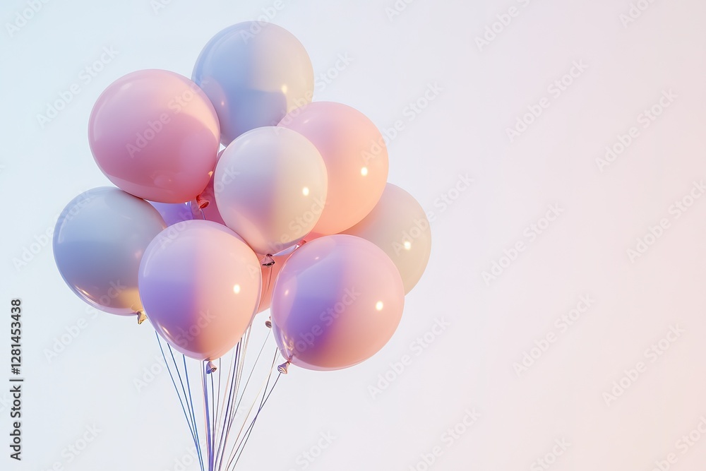 Pastel Dream: A Delicate Cluster of Softly Hued Balloons Floating Against a Pristine White Background, Perfect for Celebrations, Invitations, and Festive Designs. These airy, whimsical balloons evoke Pastel Dream: A Delicate Cluster of Softly Hued Balloons Floating Against a Pristine White Background, Perfect for Celebrations, Invitations, and Festive Designs. These airy, whimsical balloons evoke