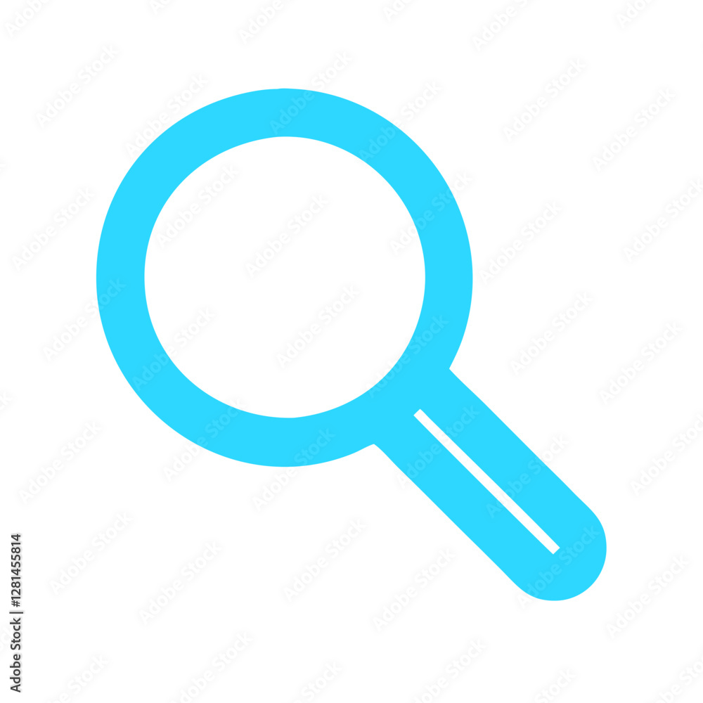Magnifying glass icon in bright cyan color Magnifying glass icon in bright cyan color